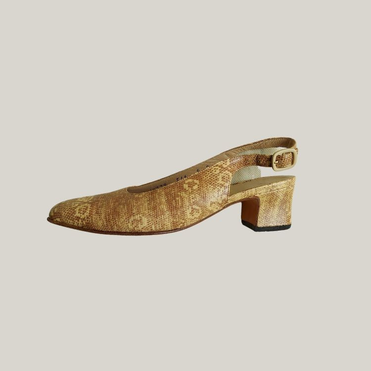 1990s Snakeskin Leather Brown Heels