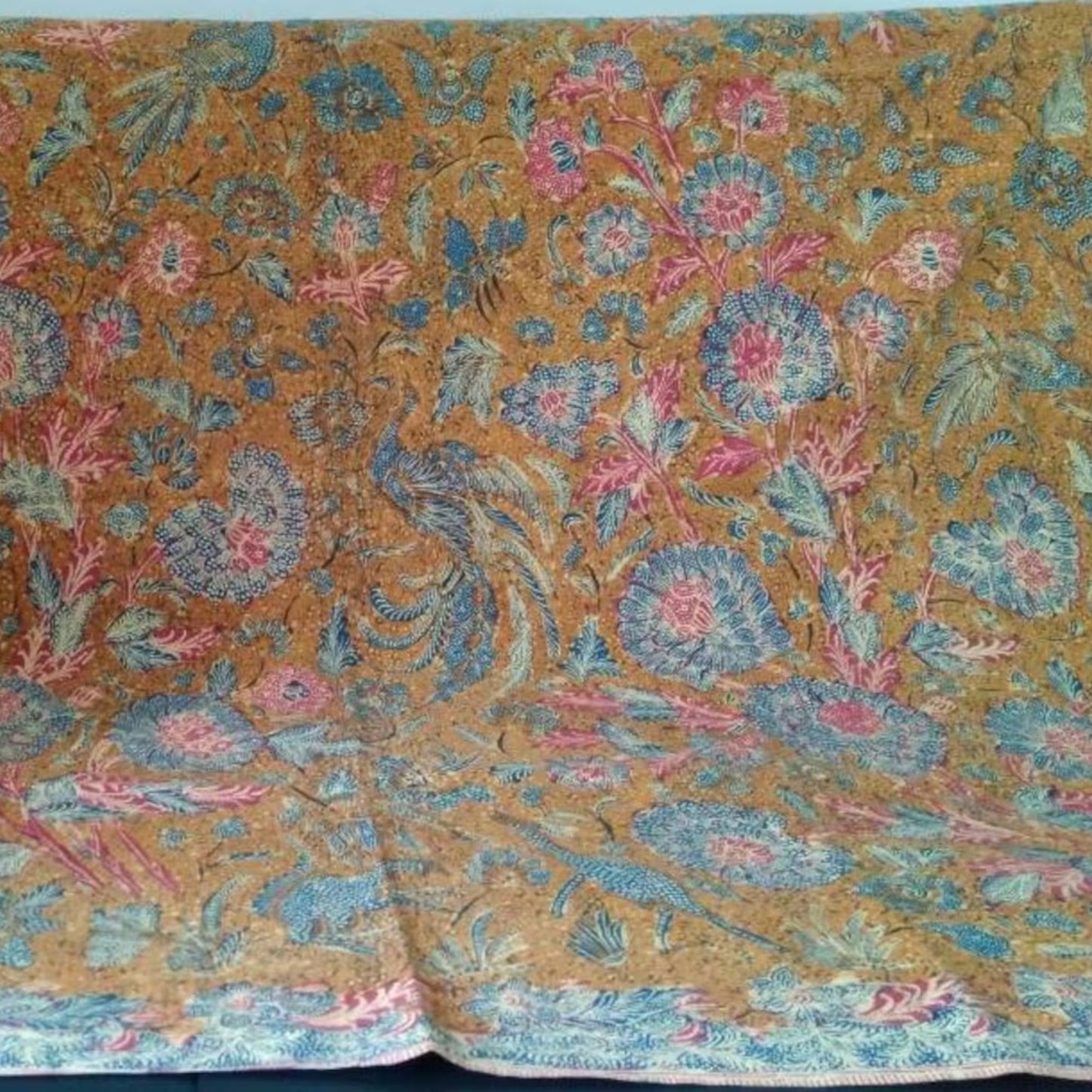 Vintage Peranakan Hand Drawn Tiga Negeri Batik with Peacock and Floral Signed Sie Djien Soen