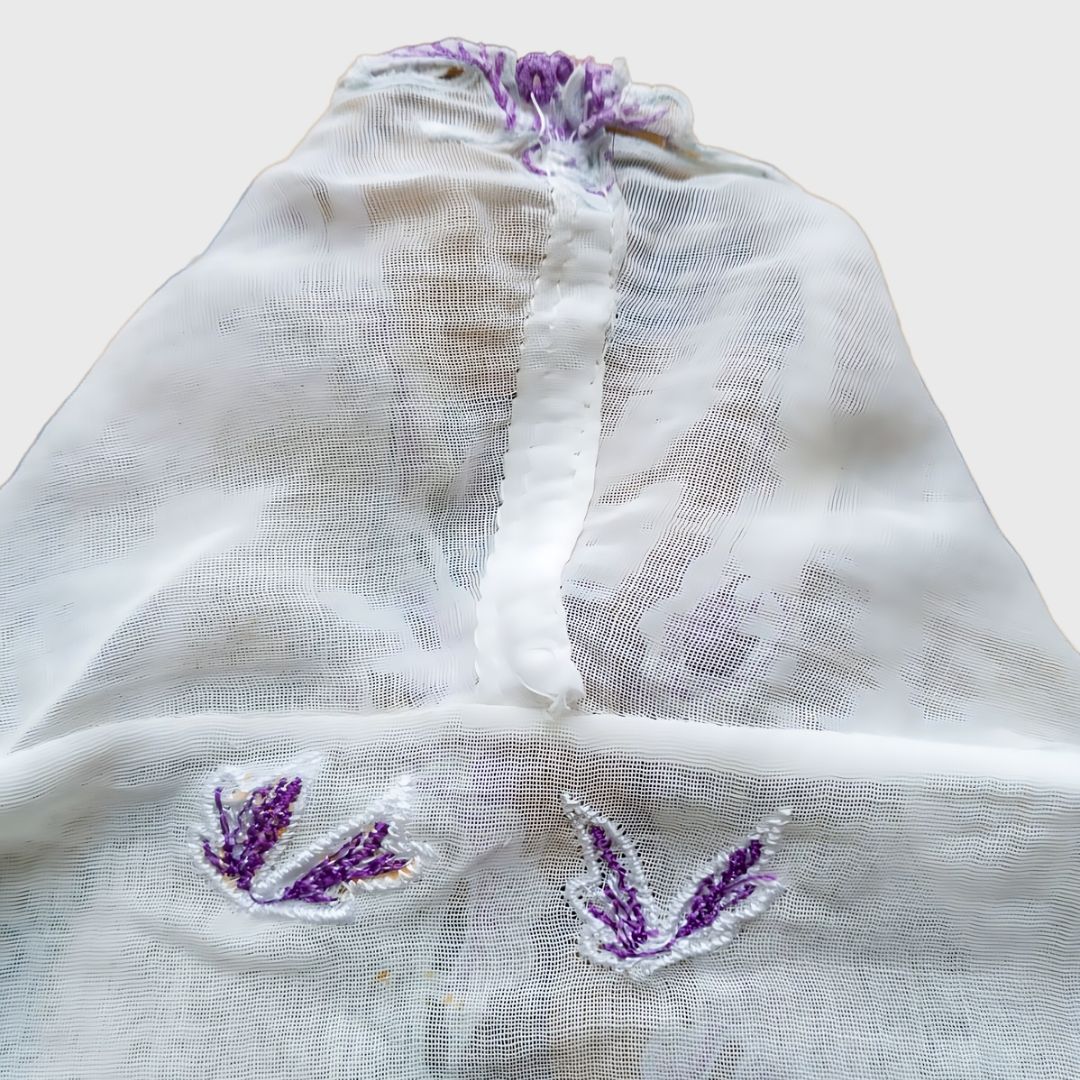 Vintage Broken White with Purple Embroidery Encim Kebaya